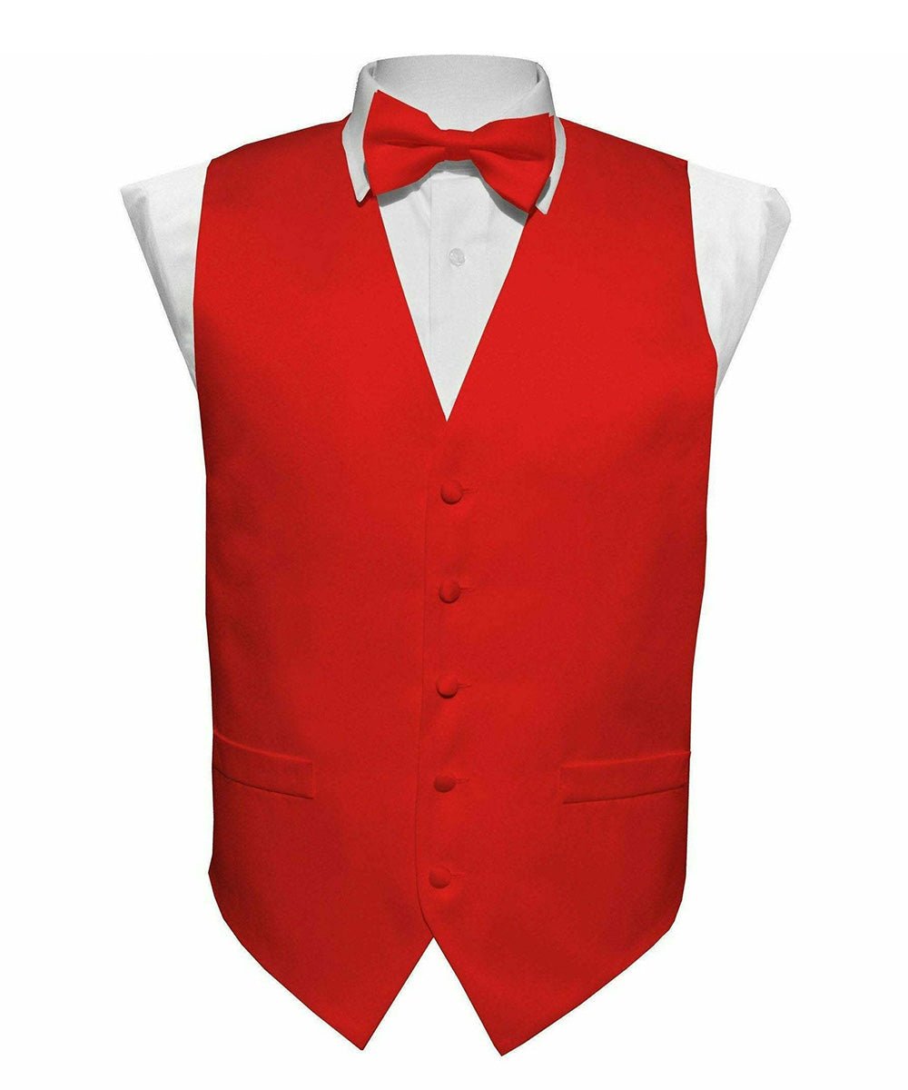 Vittorio Farina Boy's Satin Vest, Necktie, Bow Tie and Pocket Square Set - Suits You Sir - Red - S