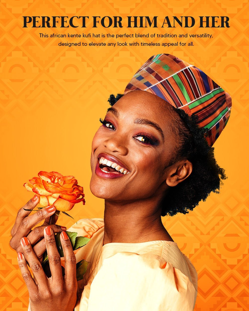 Vittorio Farina Kente Kufi Hat for Men and Women – African Kufi Hat Ideal for Cultural Attire, Outfit & Costume - Suits You Sir - Kente 1 -