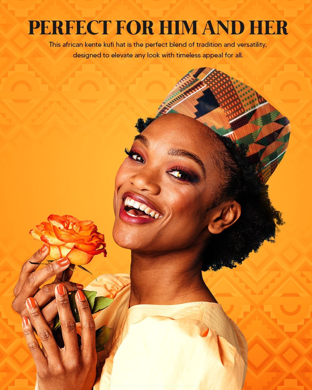 Vittorio Farina Kente Kufi Hat for Men and Women – African Kufi Hat Ideal for Cultural Attire, Outfit & Costume - Suits You Sir - Kente 3 -