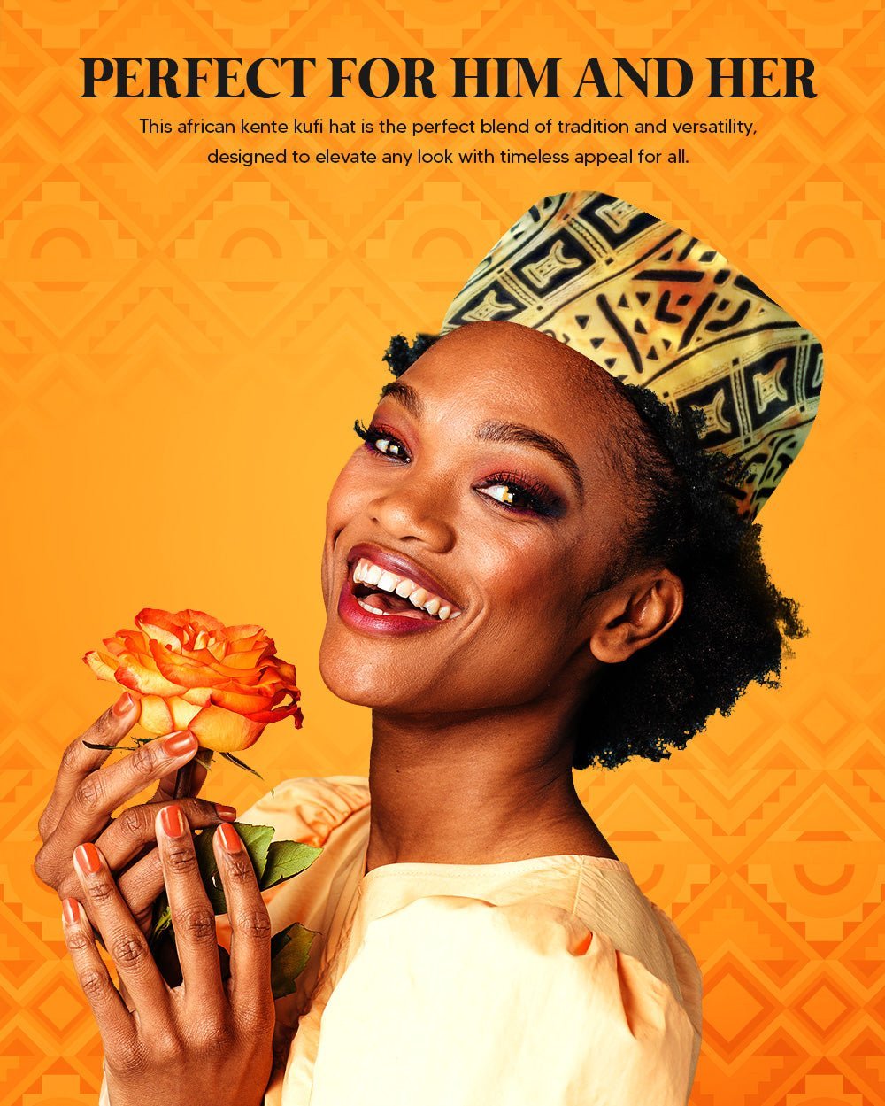 Vittorio Farina Kente Kufi Hat for Men and Women – African Kufi Hat Ideal for Cultural Attire, Outfit & Costume - Suits You Sir - Kente 4 -