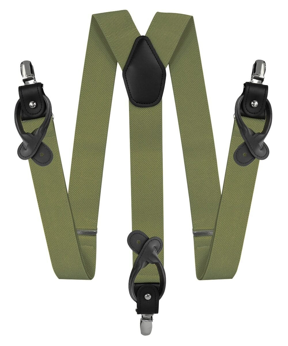 Vittorio Farina Men's Convertible Suspender in Gift Box: 70% Polyester & 30% Elastomer - Suits You Sir - Olive Green - Silver