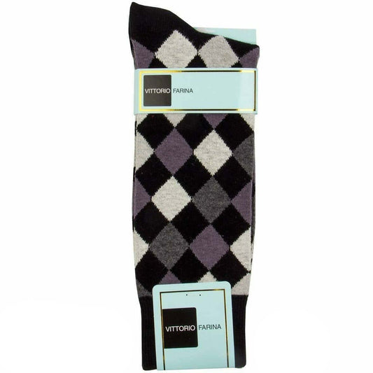 Vittorio Farina Men's Cotton Anklet Diamond Argyle Dress Socks - Suits You Sir - Black - 6