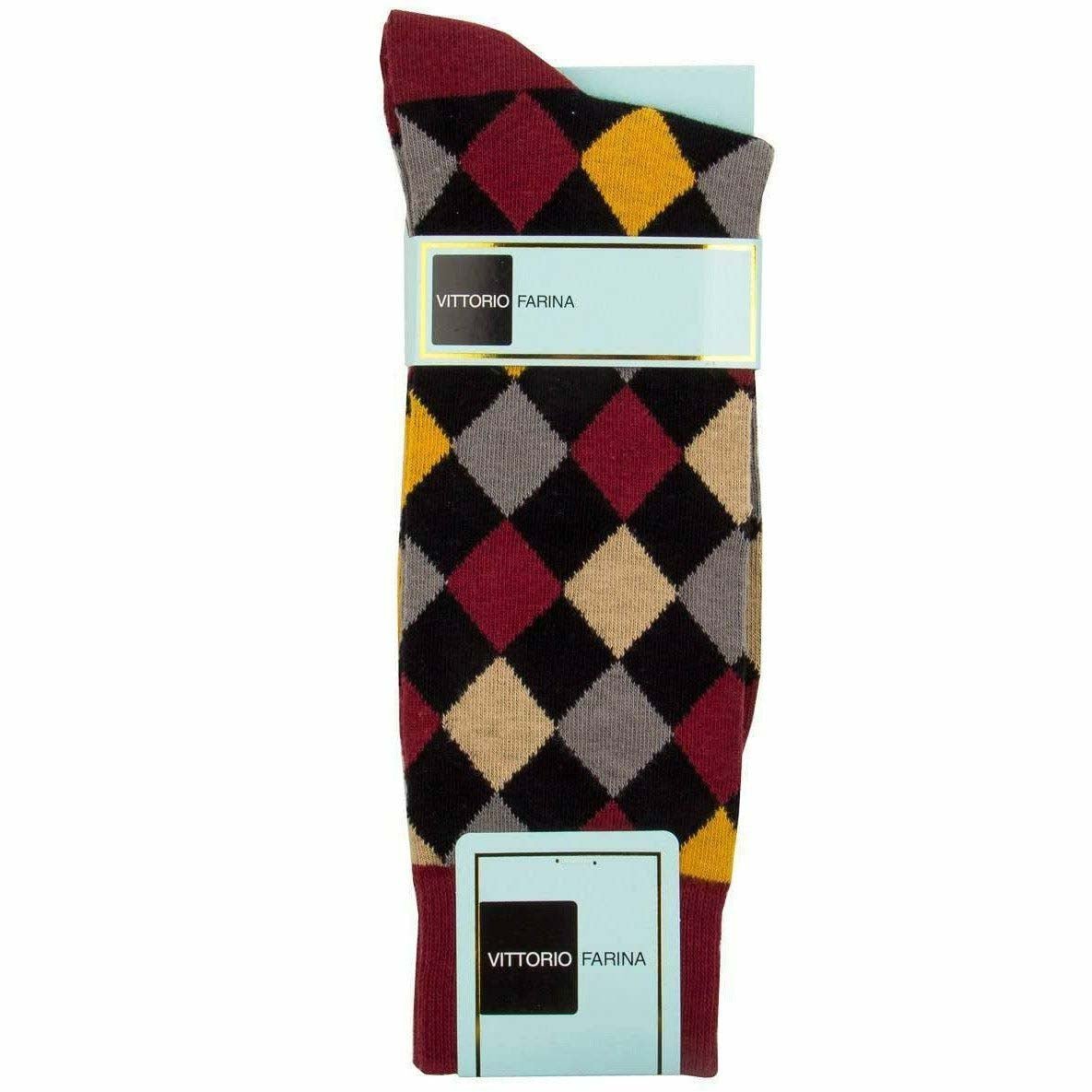 Vittorio Farina Men's Cotton Anklet Diamond Argyle Dress Socks - Suits You Sir - Burgundy - 6