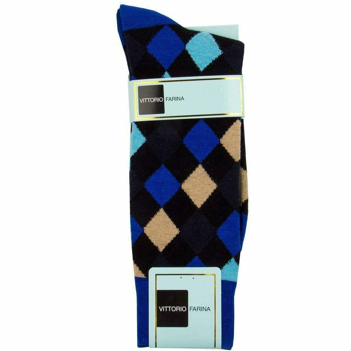Vittorio Farina Men's Cotton Anklet Diamond Argyle Dress Socks - Suits You Sir - Royal Blue - 6