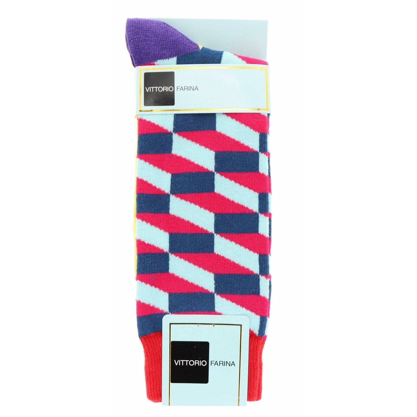 Vittorio Farina Men's Cotton Anklett Checker Dress Socks - Suits You Sir - Black, Red and Aqua - 6