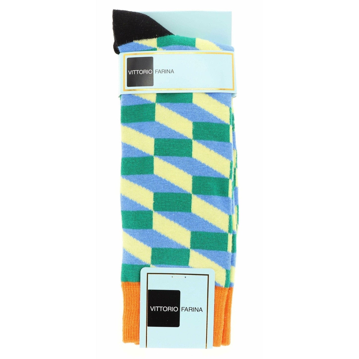Vittorio Farina Men's Cotton Anklett Checker Dress Socks - Suits You Sir - Orange, Blue and Yellow - 6