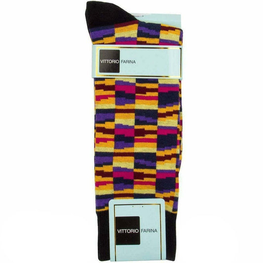 Vittorio Farina Men's Cotton Anklett Crazy Stripe Dress Socks - Suits You Sir - Black and Royal Blue - 6