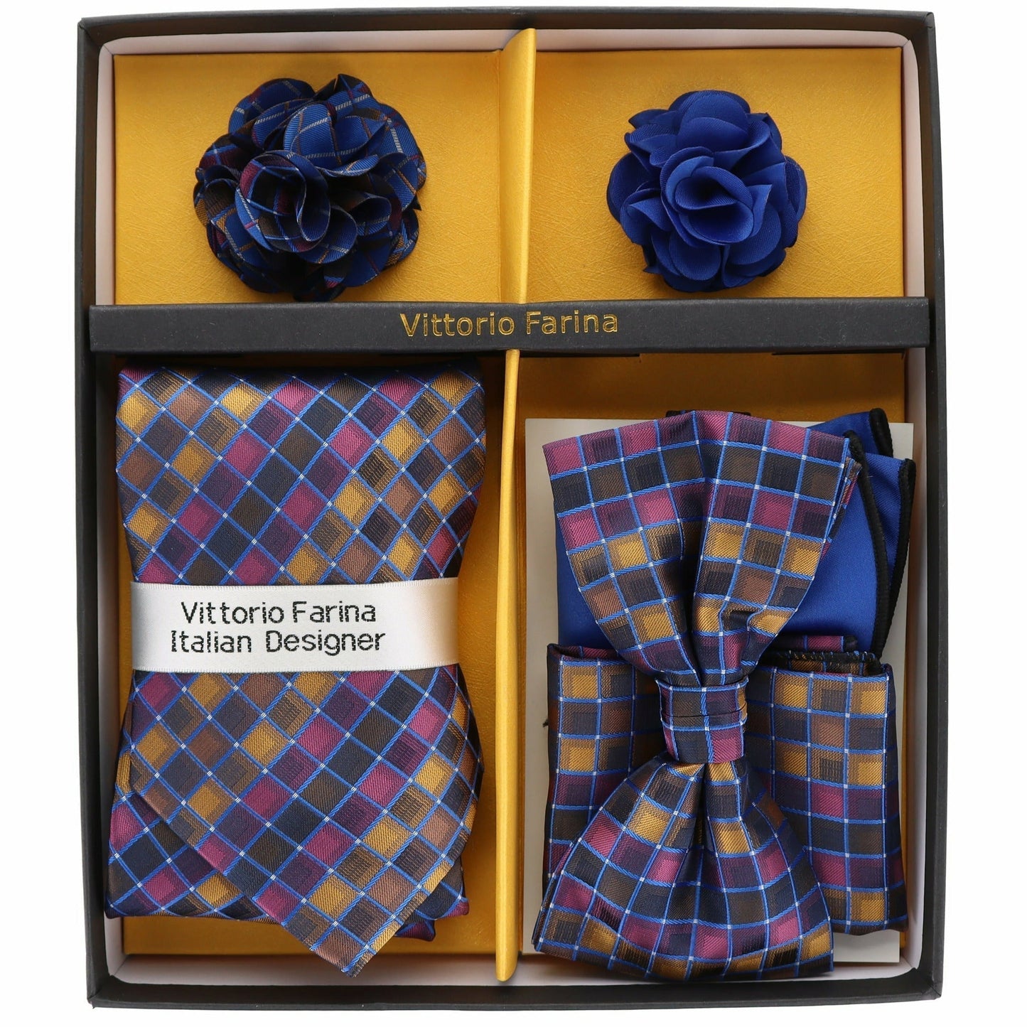 Vittorio Farina Men's Design Necktie, Bow Tie, Pocket Squares and Flower Lapel Pin in a Gift Box - Suits You Sir - GB - 116 -