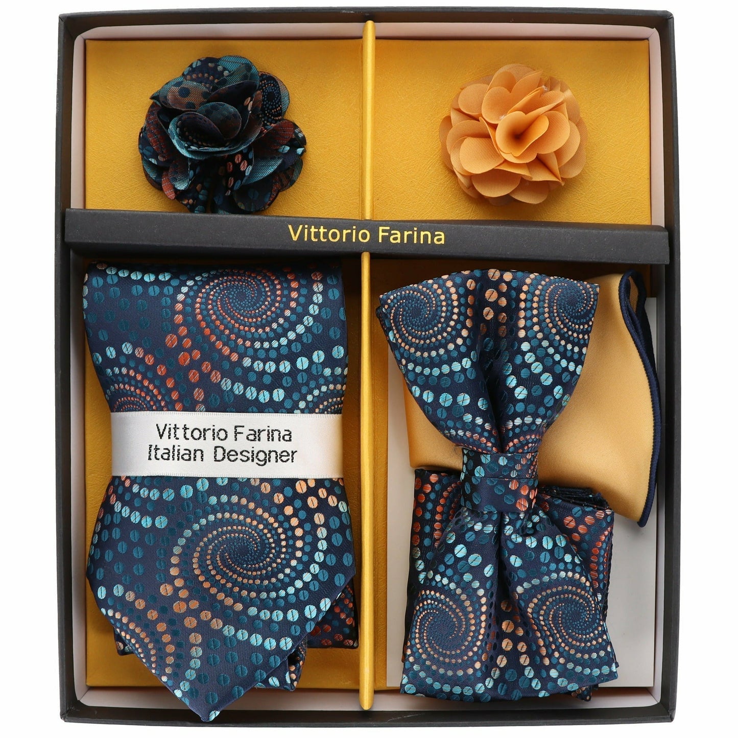 Vittorio Farina Men's Design Necktie, Bow Tie, Pocket Squares and Flower Lapel Pin in a Gift Box - Suits You Sir - GB - 116 -
