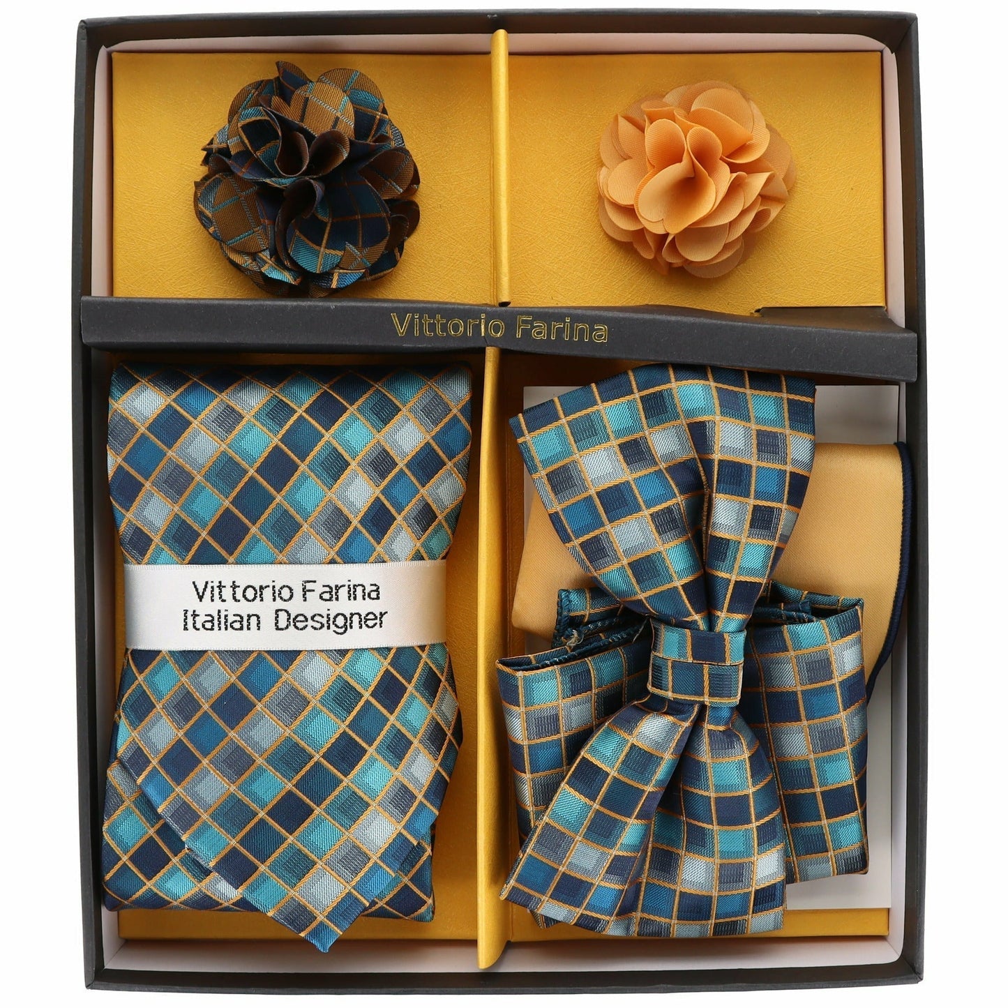 Vittorio Farina Men's Design Necktie, Bow Tie, Pocket Squares and Flower Lapel Pin in a Gift Box - Suits You Sir - GB - 116 -