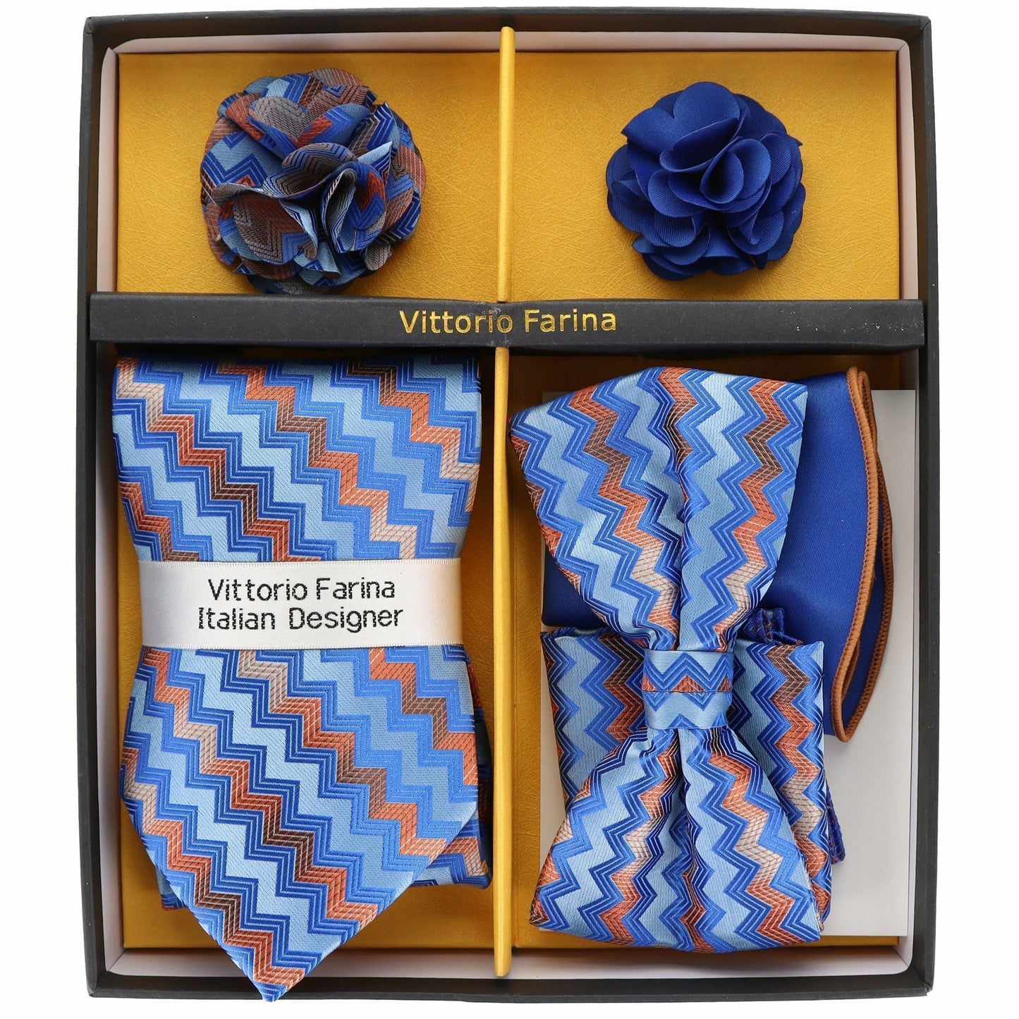 Vittorio Farina Men's Design Necktie, Bow Tie, Pocket Squares and Flower Lapel Pin in a Gift Box - Suits You Sir - GB - 116 -