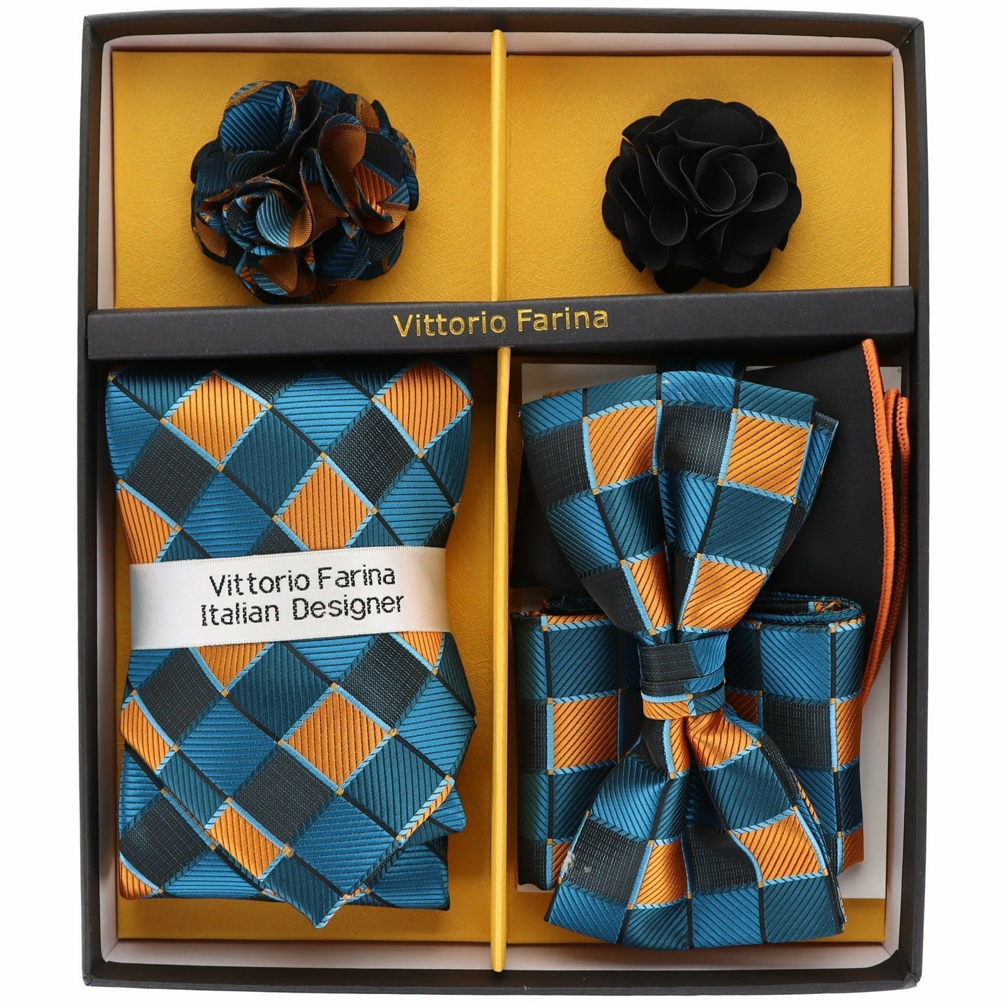 Vittorio Farina Men's Design Necktie, Bow Tie, Pocket Squares and Flower Lapel Pin in a Gift Box - Suits You Sir - GB - 116 -