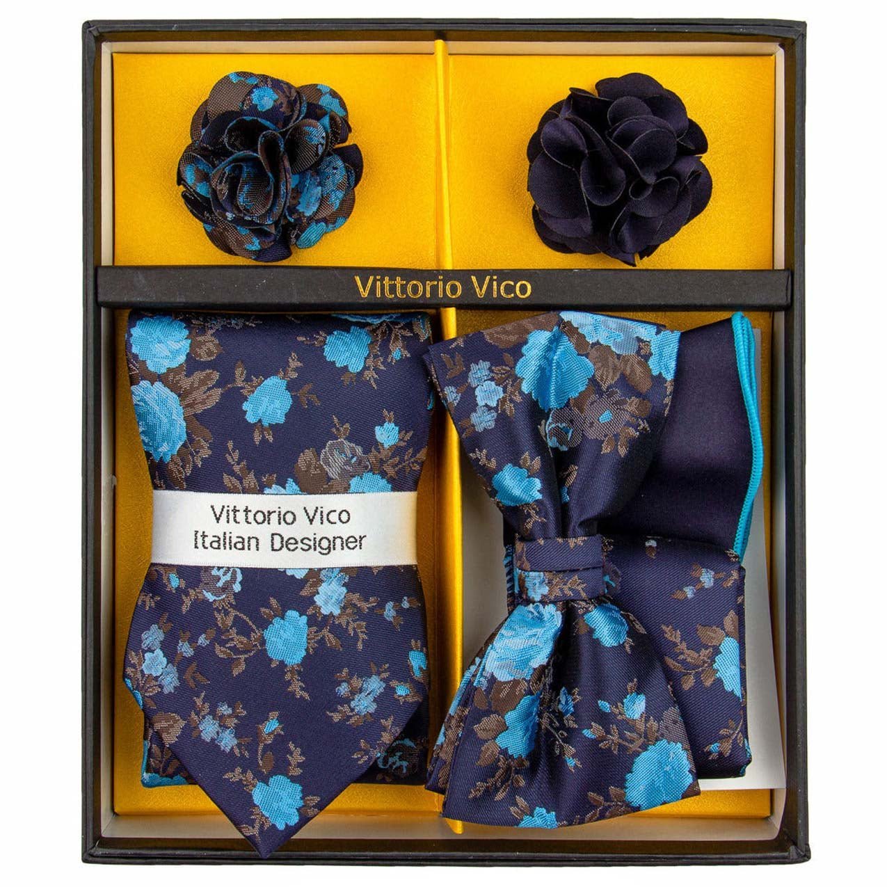 Vittorio Farina Men's Design Necktie, Bow Tie, Pocket Squares and Flower Lapel Pin in a Gift Box - Suits You Sir - GB - 117 -