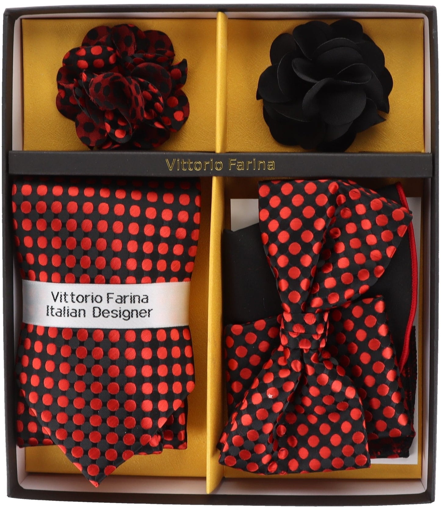 Vittorio Farina Men's Design Necktie, Bow Tie, Pocket Squares and Flower Lapel Pin in a Gift Box - Suits You Sir - GB - 21001 -