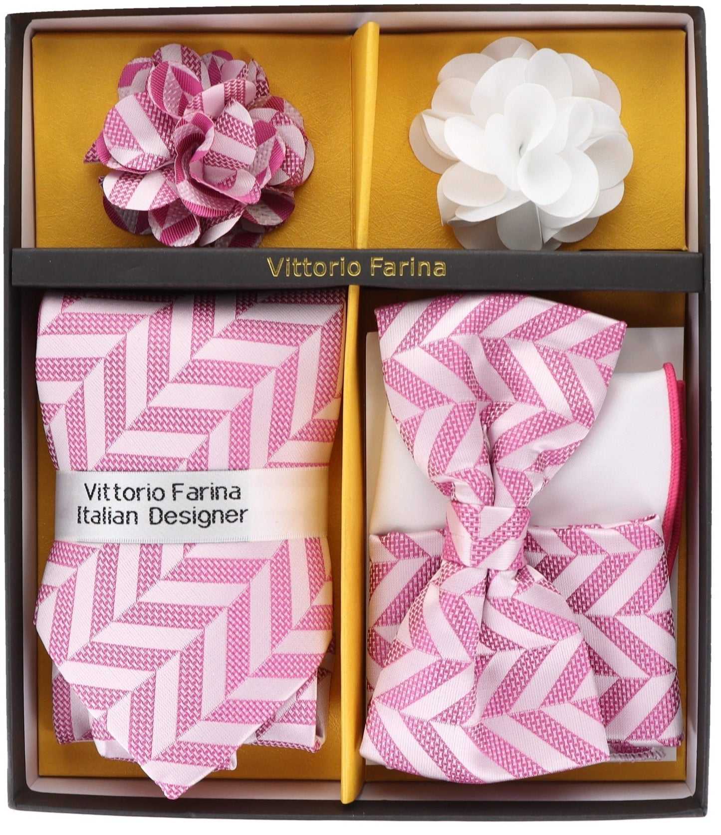 Vittorio Farina Men's Design Necktie, Bow Tie, Pocket Squares and Flower Lapel Pin in a Gift Box - Suits You Sir - GB - 21005 -