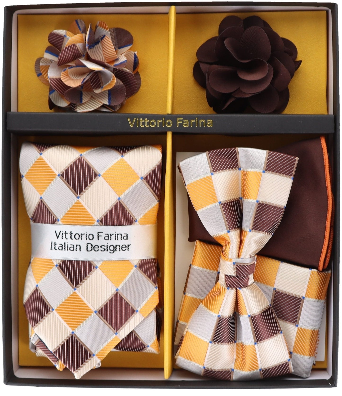 Vittorio Farina Men's Design Necktie, Bow Tie, Pocket Squares and Flower Lapel Pin in a Gift Box - Suits You Sir - GB - 21006 -