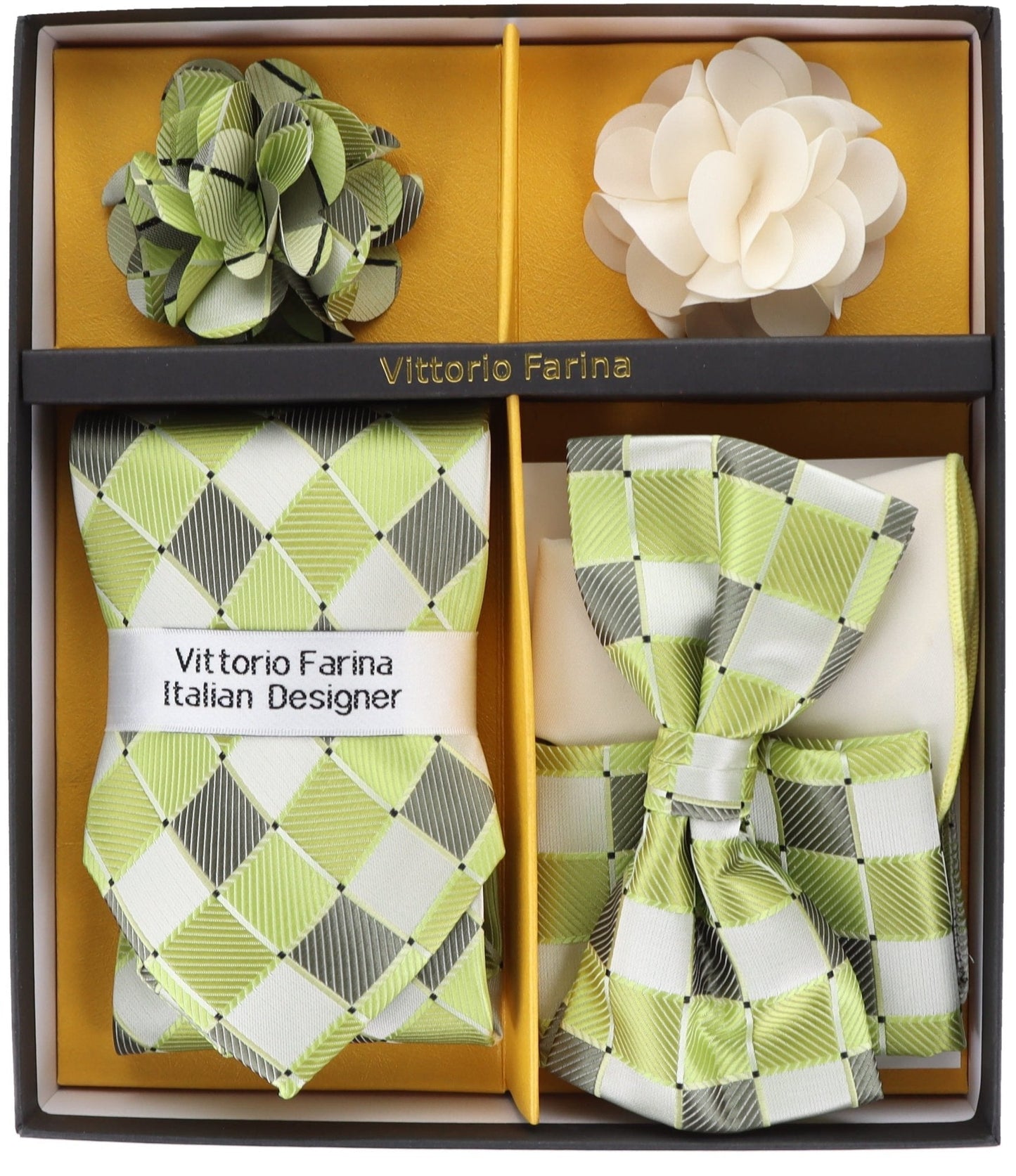 Vittorio Farina Men's Design Necktie, Bow Tie, Pocket Squares and Flower Lapel Pin in a Gift Box - Suits You Sir - GB - 21009 -