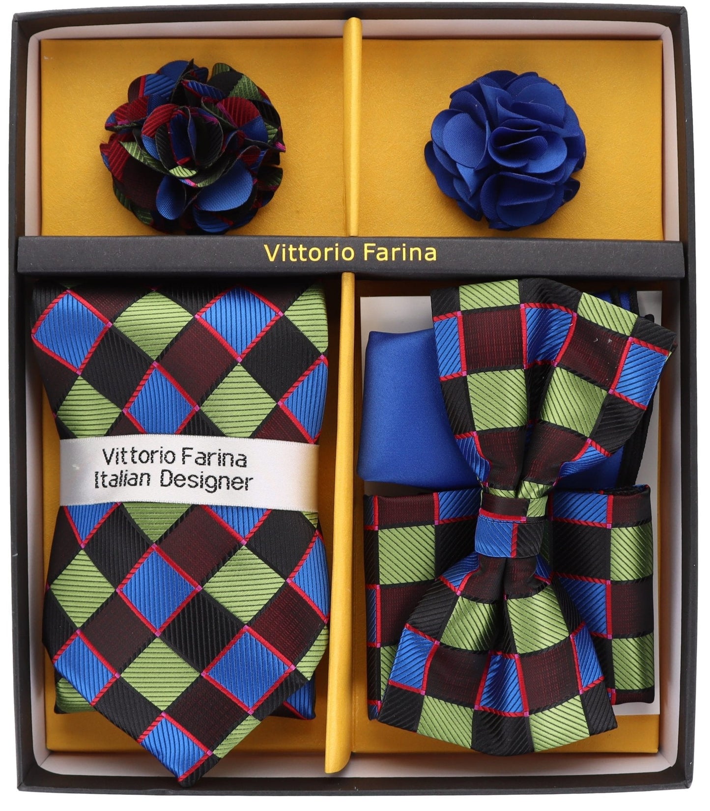 Vittorio Farina Men's Design Necktie, Bow Tie, Pocket Squares and Flower Lapel Pin in a Gift Box - Suits You Sir - GB - 21028 -