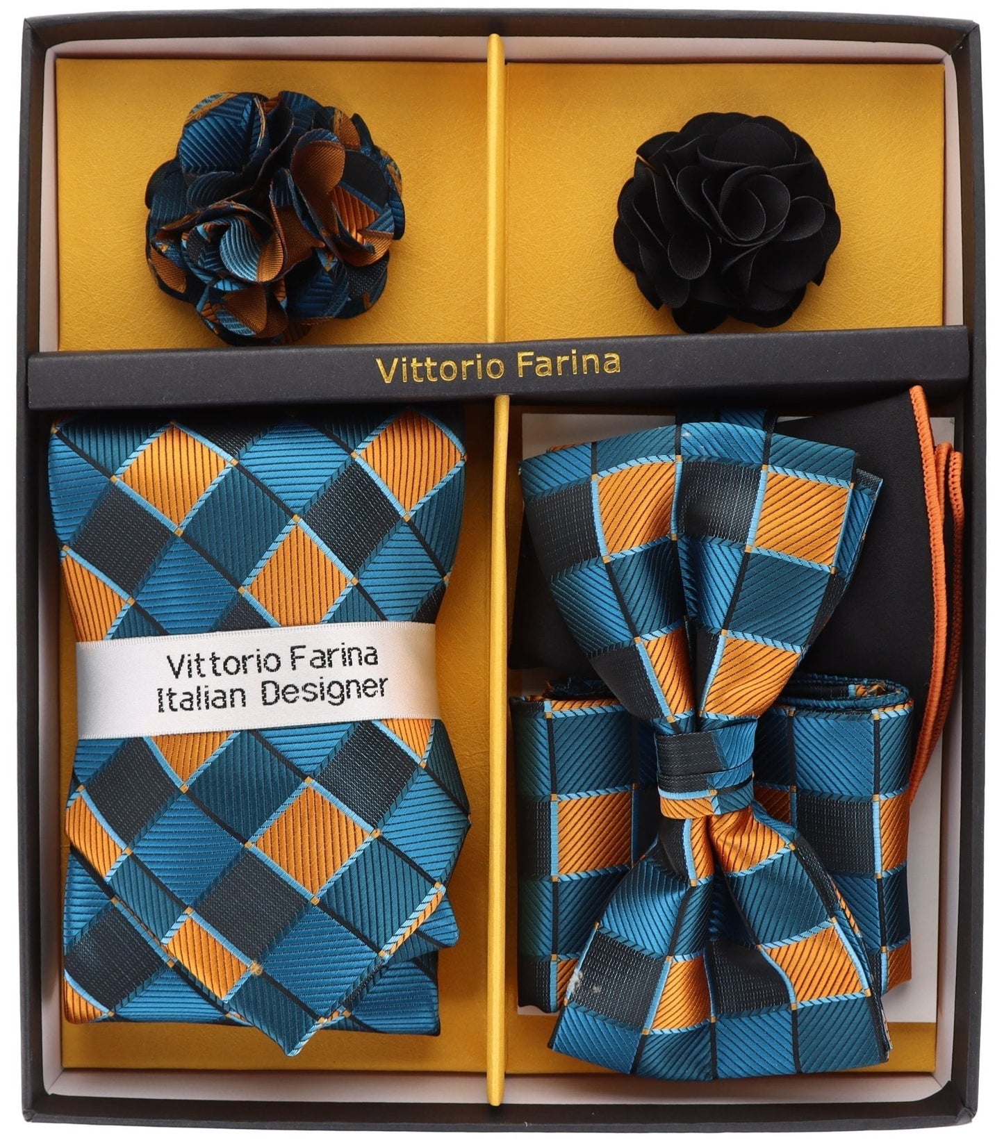 Vittorio Farina Men's Design Necktie, Bow Tie, Pocket Squares and Flower Lapel Pin in a Gift Box - Suits You Sir - GB - 21029 -