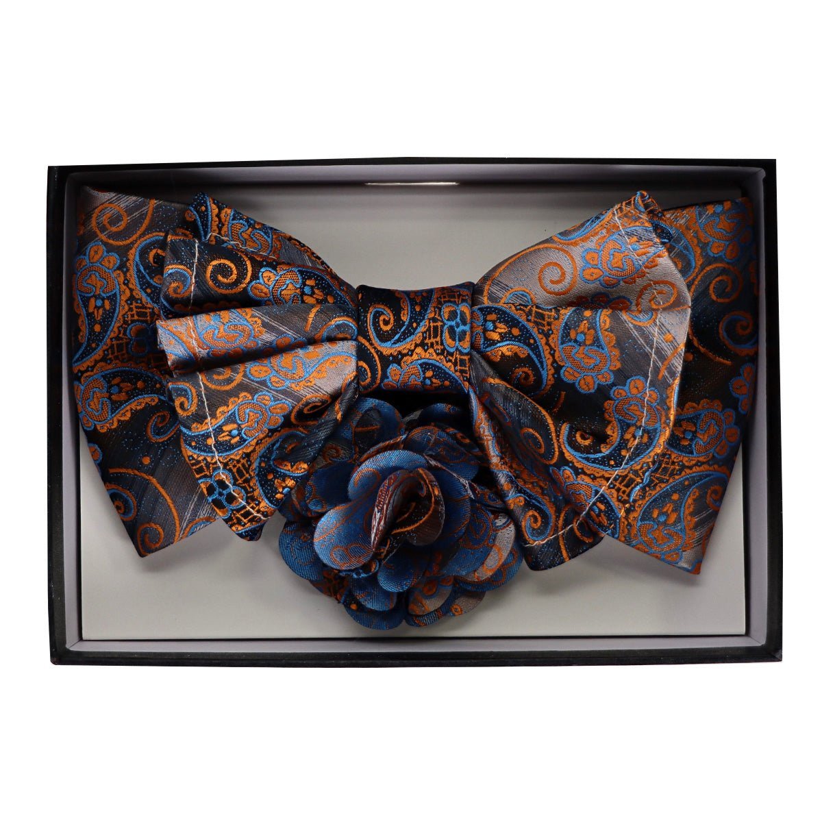 Vittorio Farina Men's Design XL Bow Tie, Pocket Square and Flower Lapel Pin in Gift Box - Suits You Sir - GB - XLBHL_2130 -