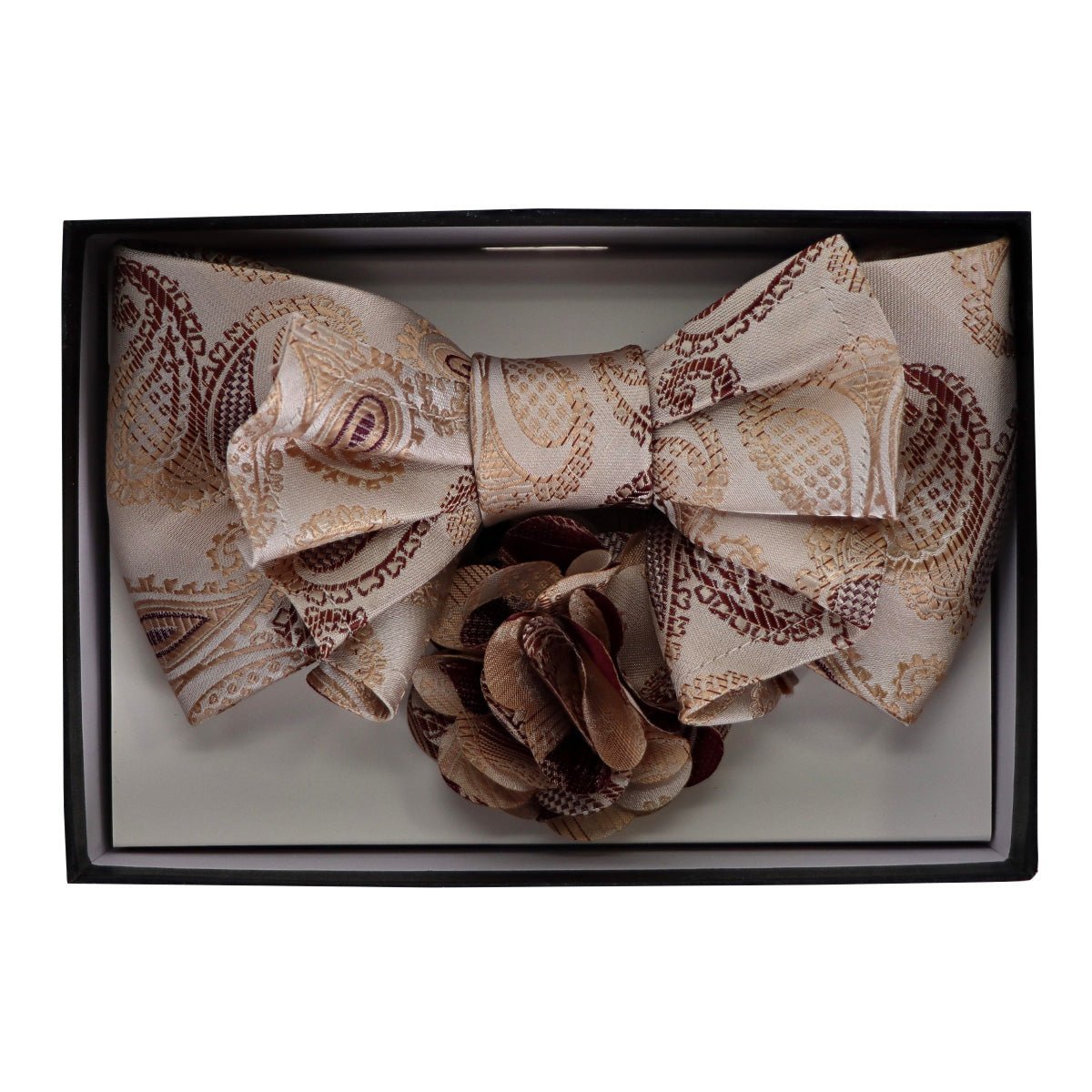 Vittorio Farina Men's Design XL Bow Tie, Pocket Square and Flower Lapel Pin in Gift Box - Suits You Sir - GB - XLBHL_2133 -