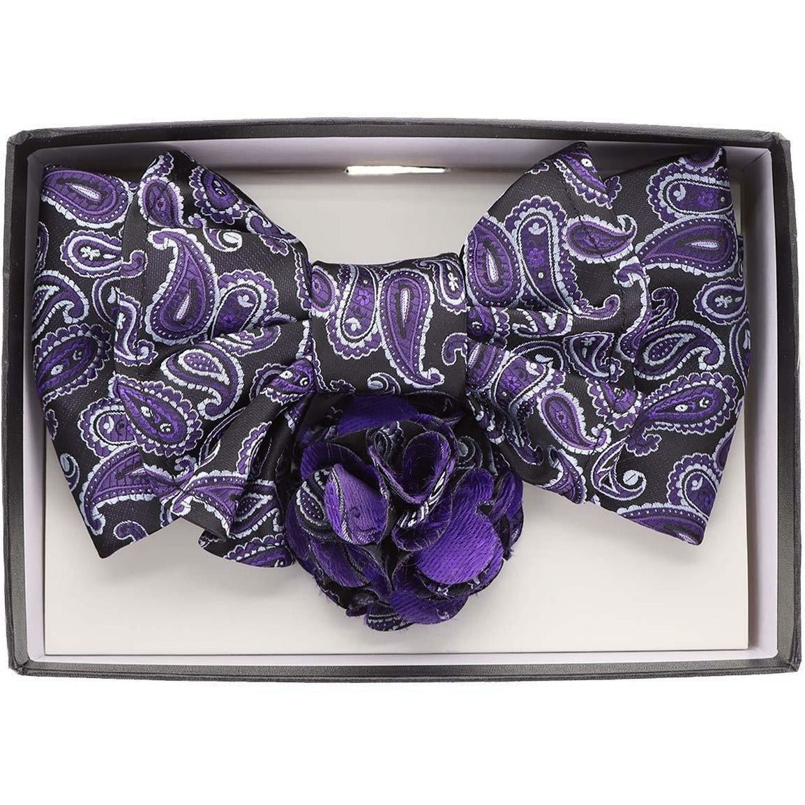 Vittorio Farina Men's Design XL Bow Tie, Pocket Square and Flower Lapel Pin in Gift Box - Suits You Sir - XL2103 -
