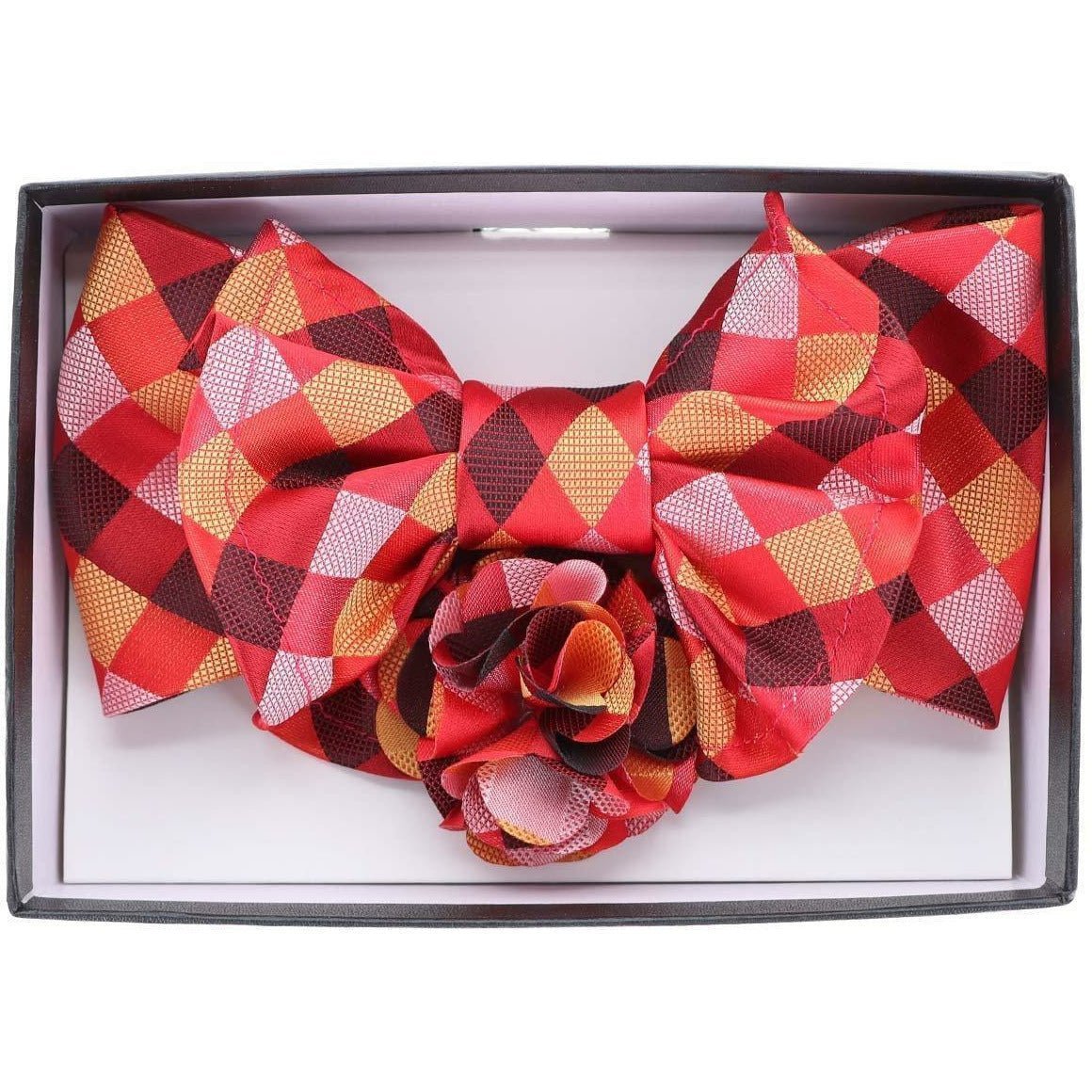 Vittorio Farina Men's Design XL Bow Tie, Pocket Square and Flower Lapel Pin in Gift Box - Suits You Sir - XL2109 -