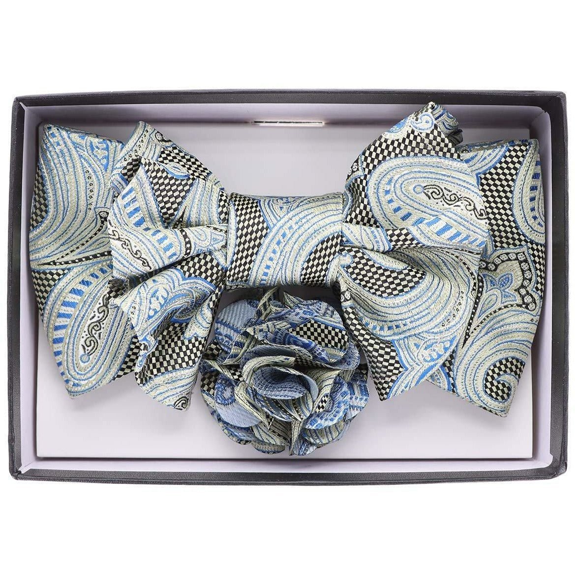 Vittorio Farina Men's Design XL Bow Tie, Pocket Square and Flower Lapel Pin in Gift Box - Suits You Sir - XL2110 -