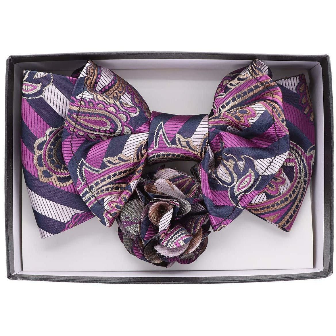 Vittorio Farina Men's Design XL Bow Tie, Pocket Square and Flower Lapel Pin in Gift Box - Suits You Sir - XL2113 -