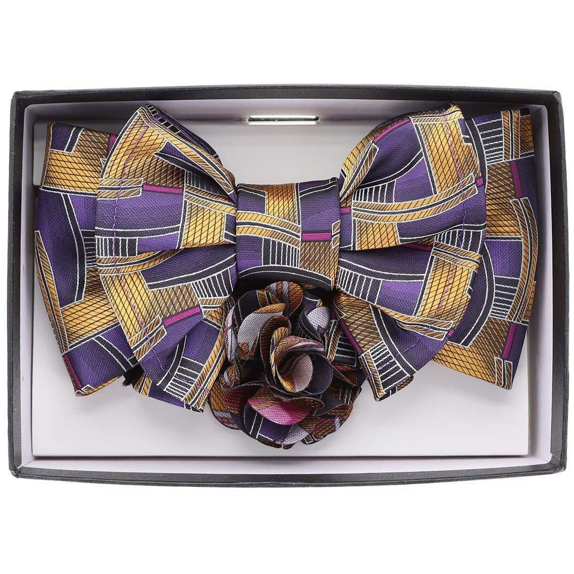 Vittorio Farina Men's Design XL Bow Tie, Pocket Square and Flower Lapel Pin in Gift Box - Suits You Sir - XL2116 -