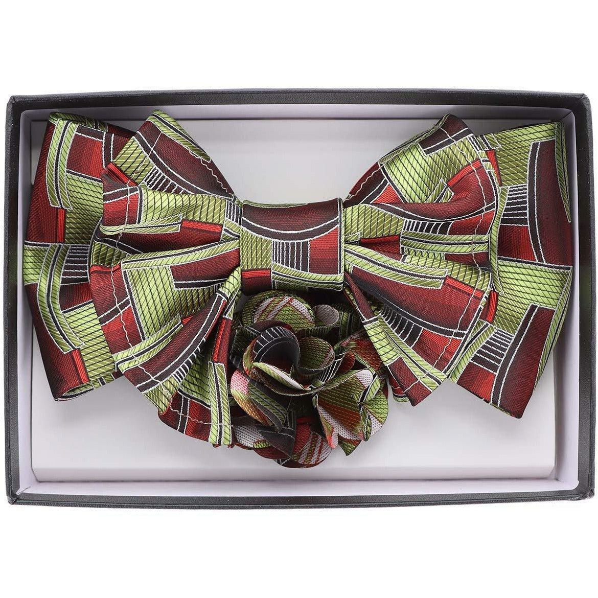Vittorio Farina Men's Design XL Bow Tie, Pocket Square and Flower Lapel Pin in Gift Box - Suits You Sir - XL2118 -