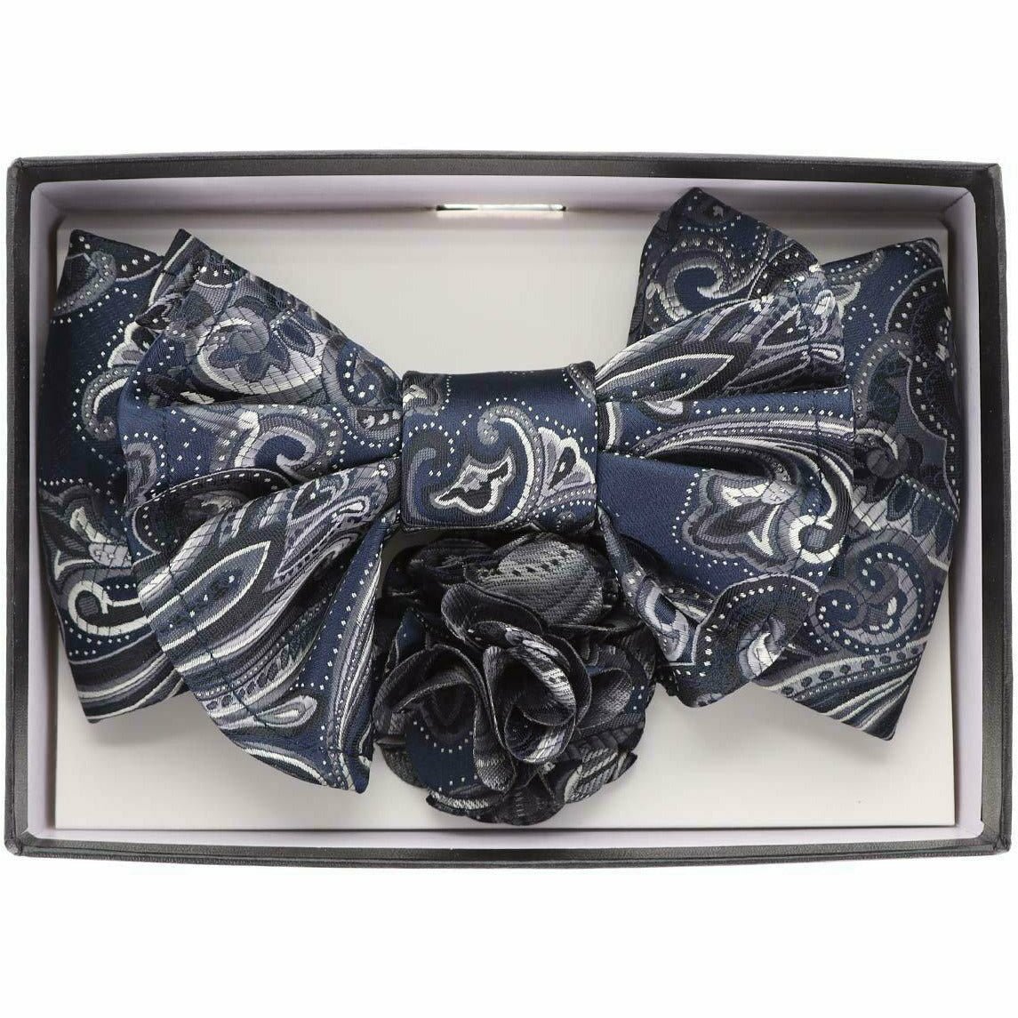 Vittorio Farina Men's Design XL Bow Tie, Pocket Square and Flower Lapel Pin in Gift Box - Suits You Sir - XL2122 -