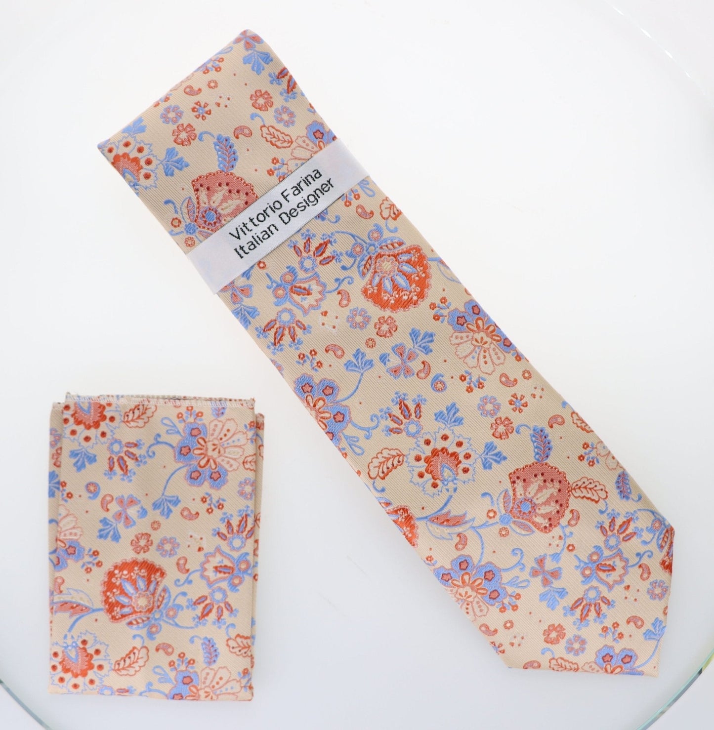 Vittorio Farina Men's Floral Design Necktie & Pocket Square - Suits You Sir - D - 1319 -