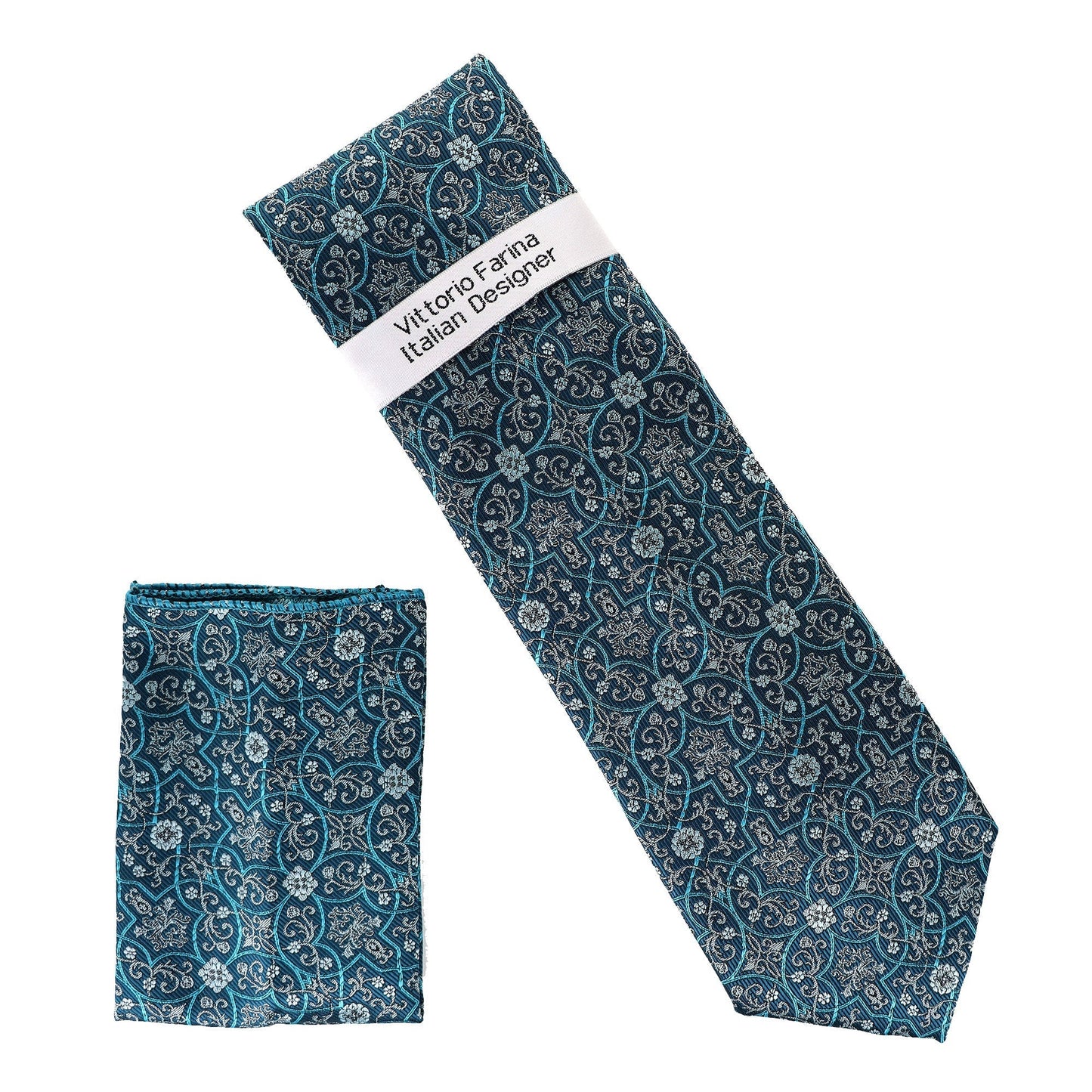Vittorio Farina Men's Floral Design Necktie & Pocket Square - Suits You Sir - D - 1362 -