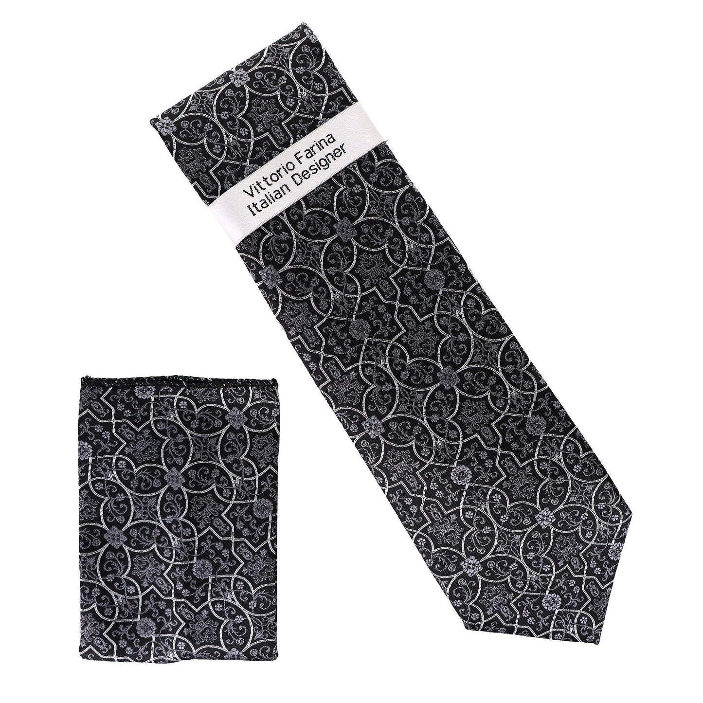 Vittorio Farina Men's Floral Design Necktie & Pocket Square - Suits You Sir - D - 1362 -