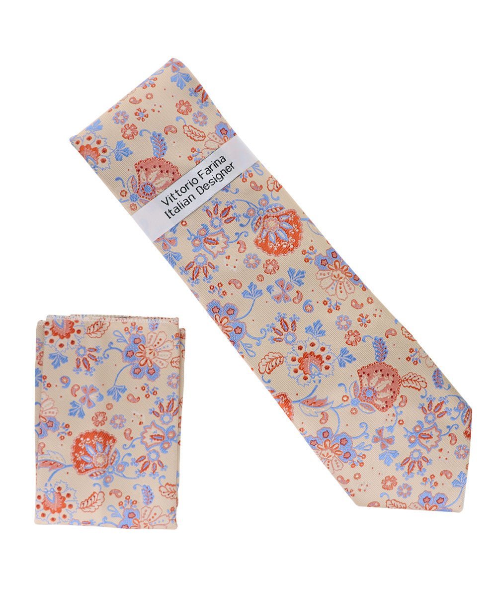 Vittorio Farina Men's Floral Design Necktie & Pocket Square - Suits You Sir - D - 1386 -