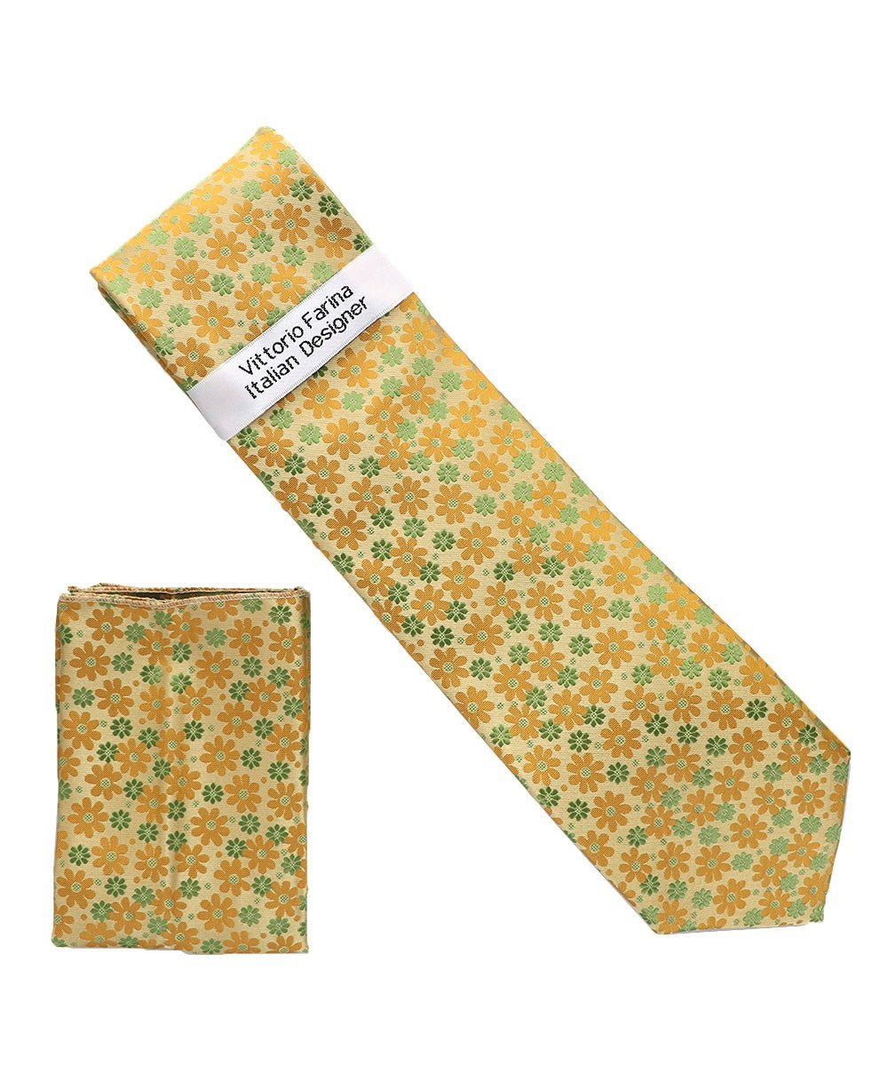 Vittorio Farina Men's Floral Design Necktie & Pocket Square - Suits You Sir - D - 1404 -