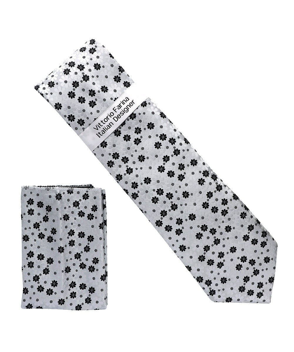 Vittorio Farina Men's Floral Design Necktie & Pocket Square - Suits You Sir - D - 1406 -