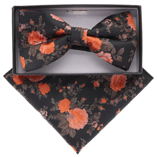 Vittorio Farina Men's Floral Design Satin Bow Tie & Pocket Square in Gift Box - Suits You Sir - BH - 5216 -