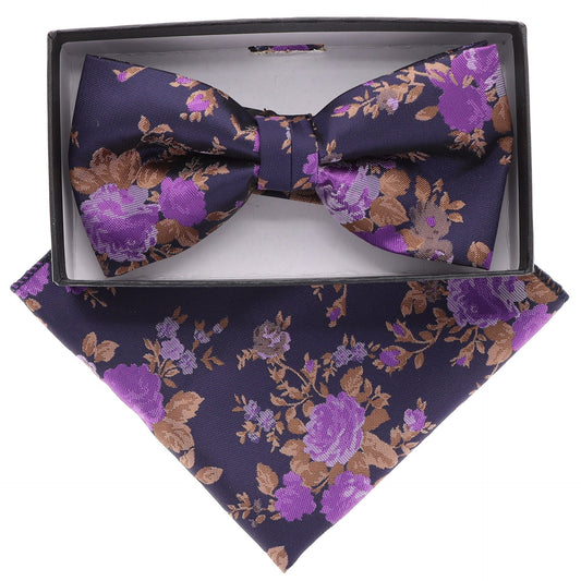 Vittorio Farina Men's Floral Design Satin Bow Tie & Pocket Square in Gift Box - Suits You Sir - BH - 5216 -