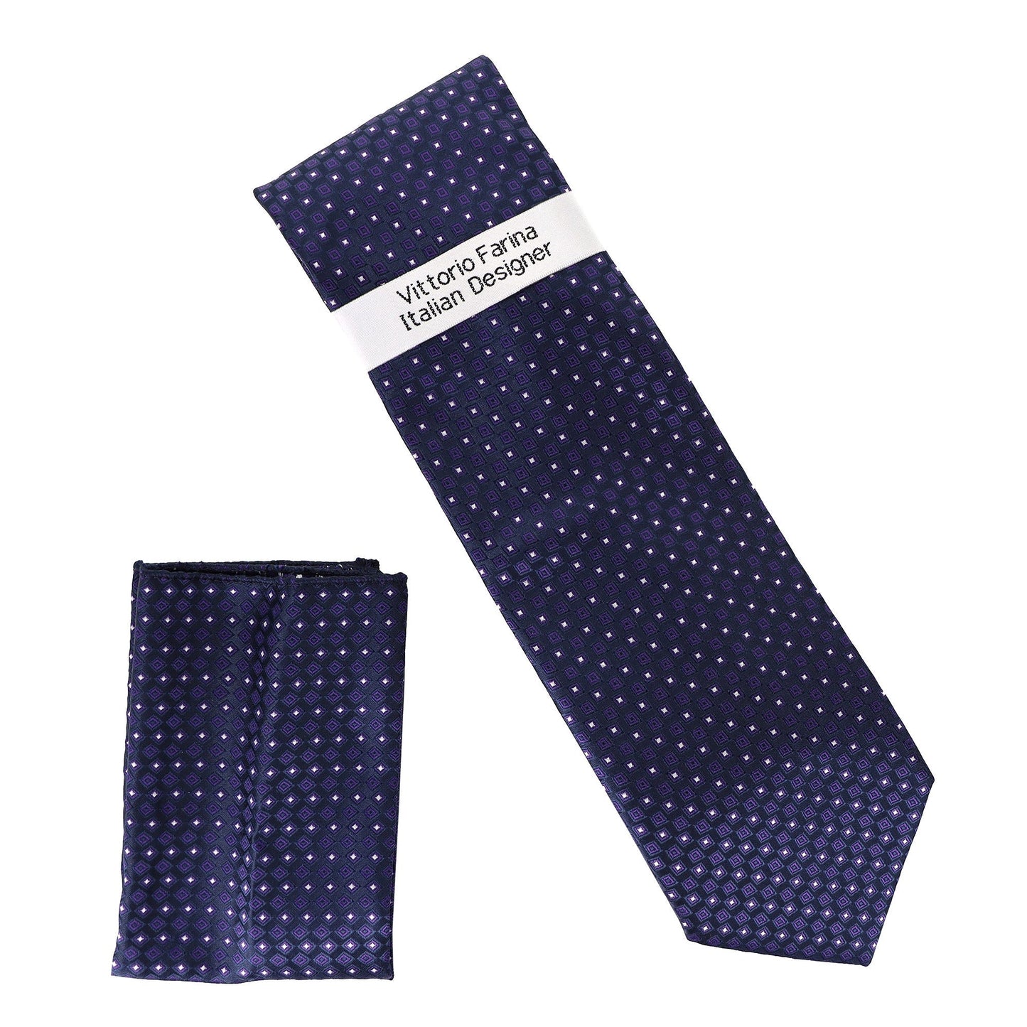 Vittorio Farina Men's Geometric Design Necktie & Pocket Square - Suits You Sir - D - 1256 -