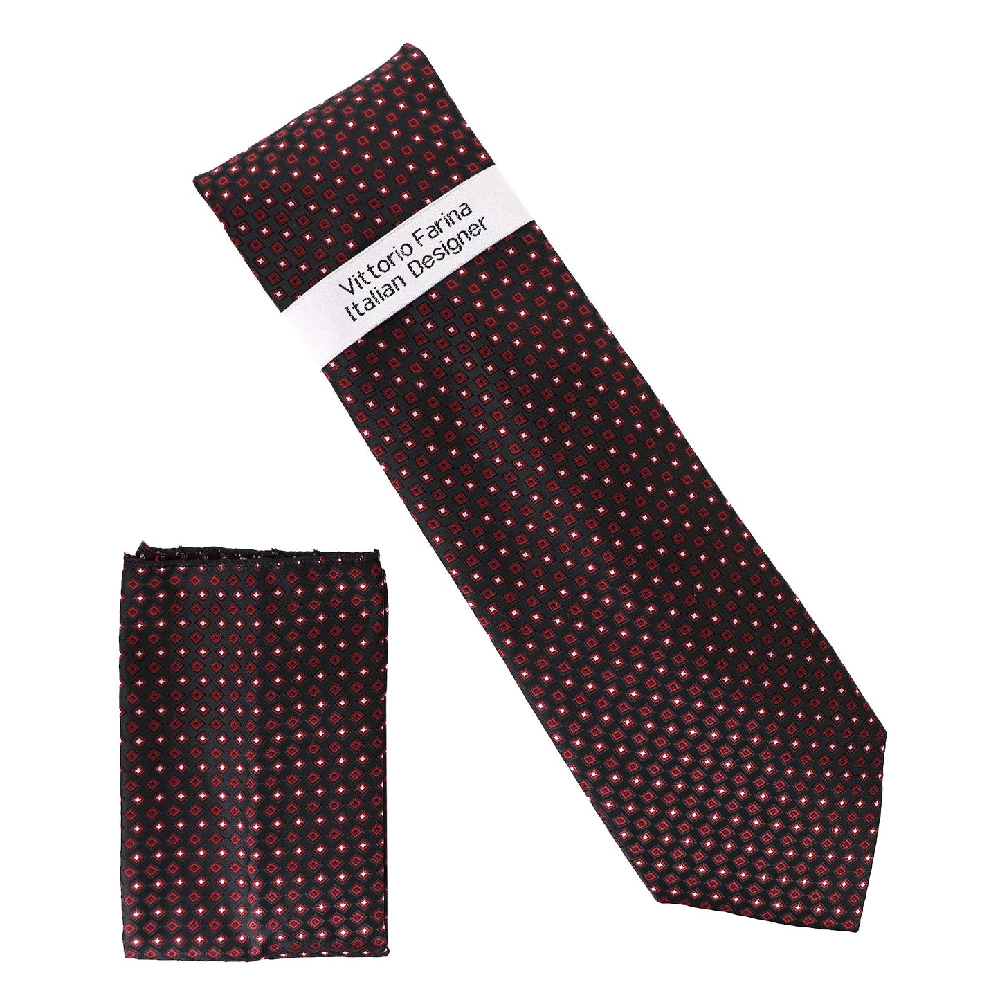 Vittorio Farina Men's Geometric Design Necktie & Pocket Square - Suits You Sir - D - 1256 -