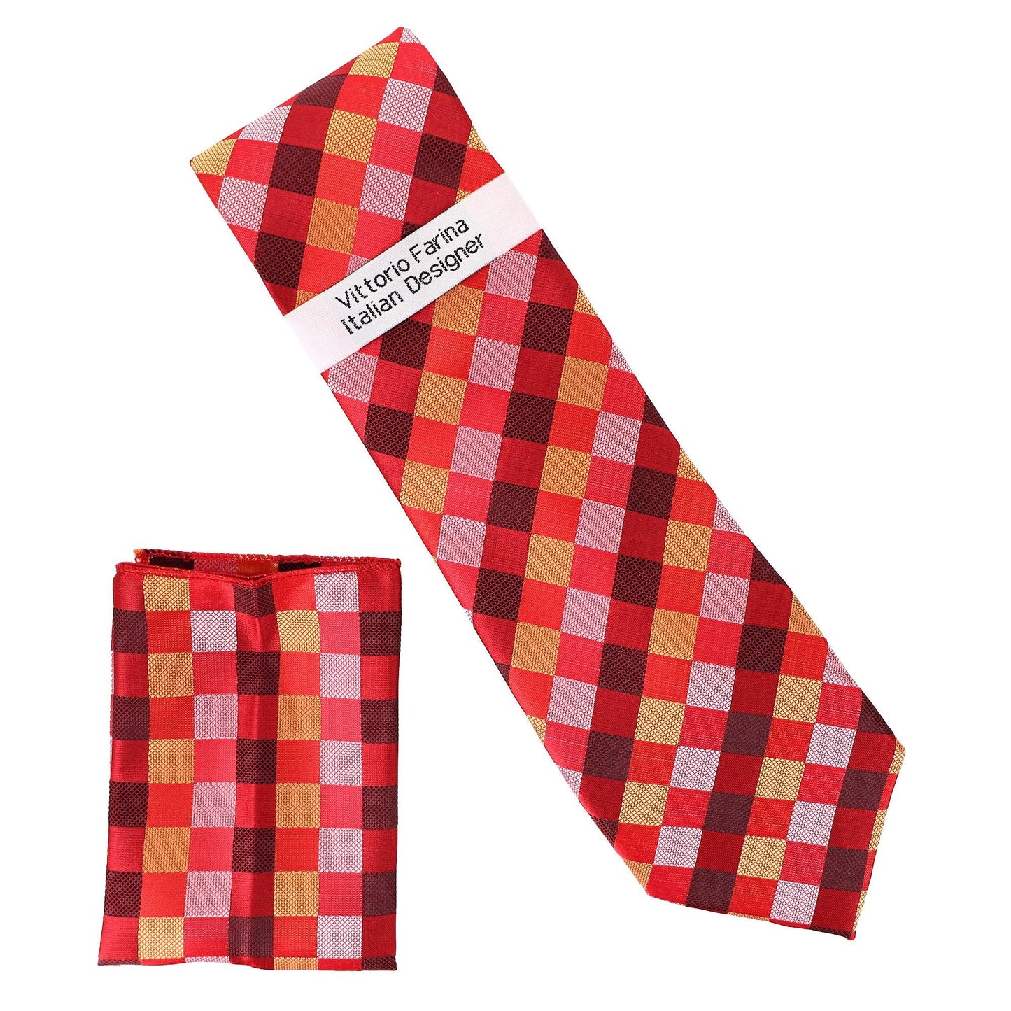Vittorio Farina Men's Geometric Design Necktie & Pocket Square - Suits You Sir - D - 1256 -