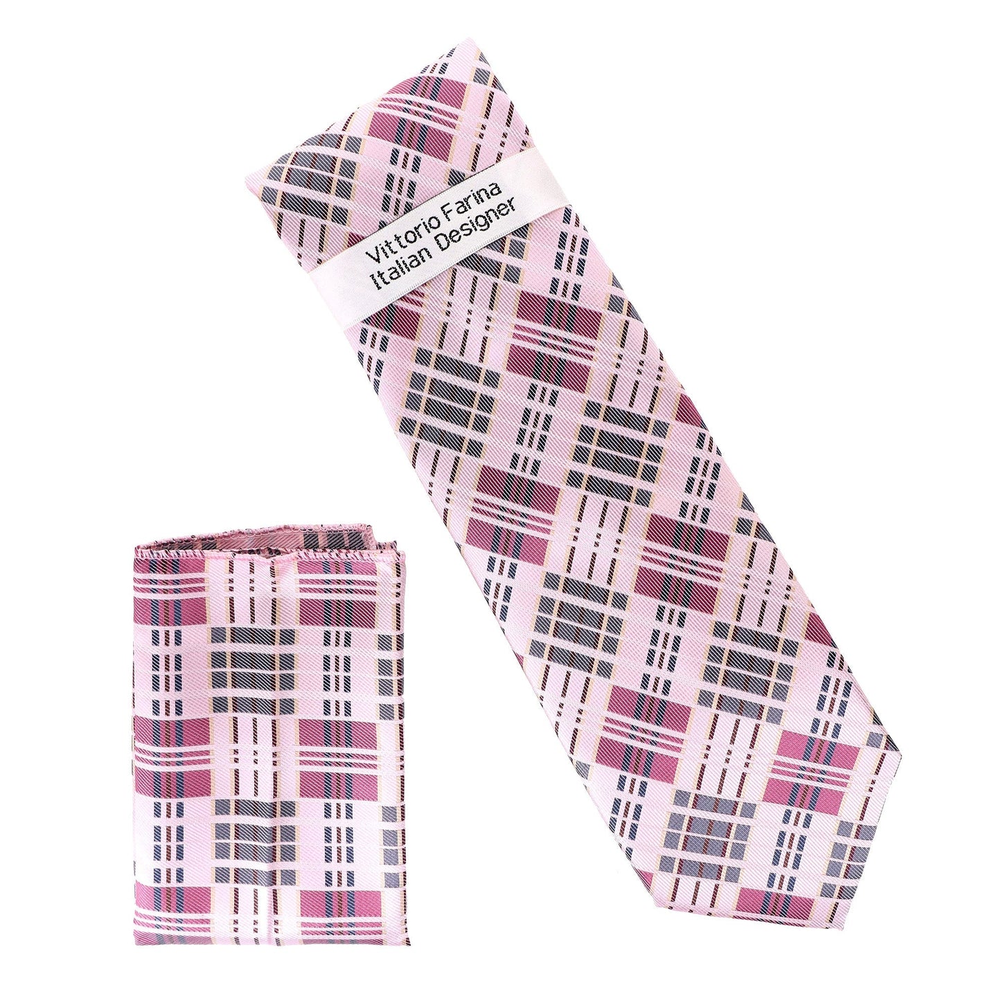 Vittorio Farina Men's Geometric Design Necktie & Pocket Square - Suits You Sir - D - 1347 -