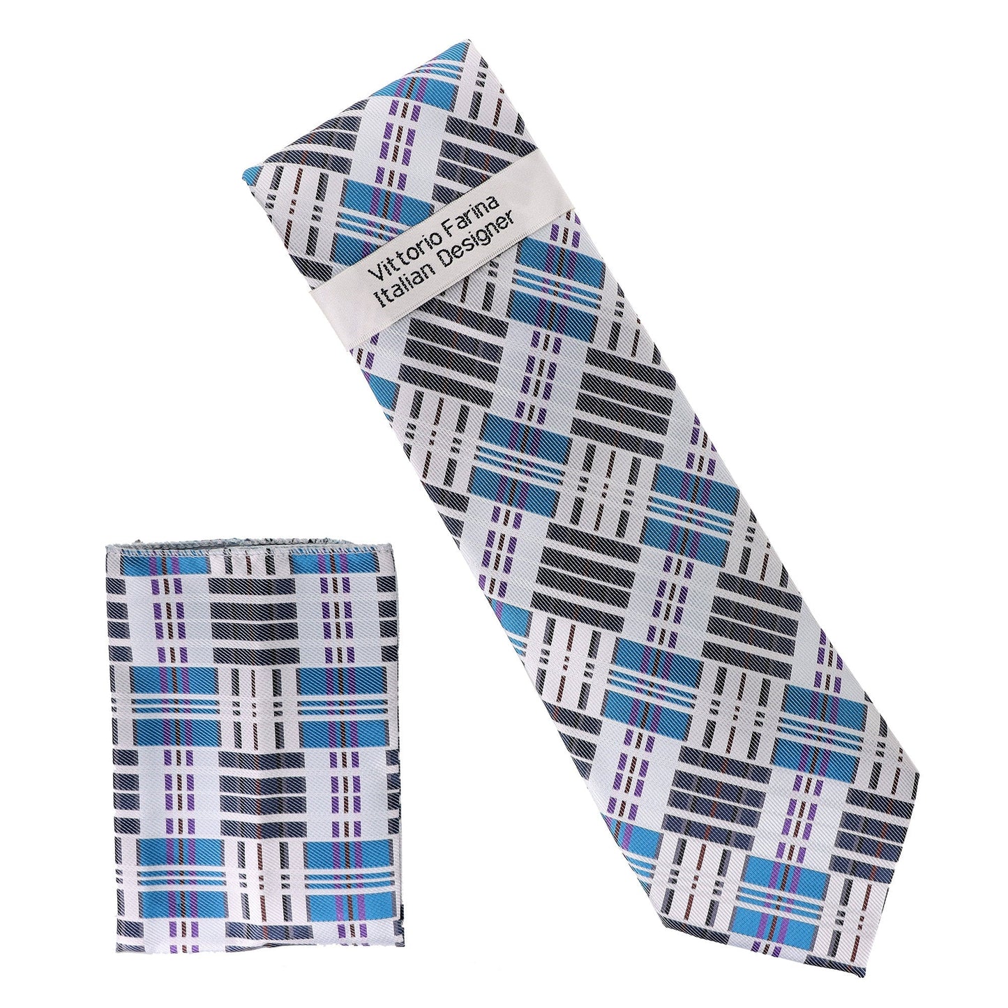 Vittorio Farina Men's Geometric Design Necktie & Pocket Square - Suits You Sir - D - 1349 -