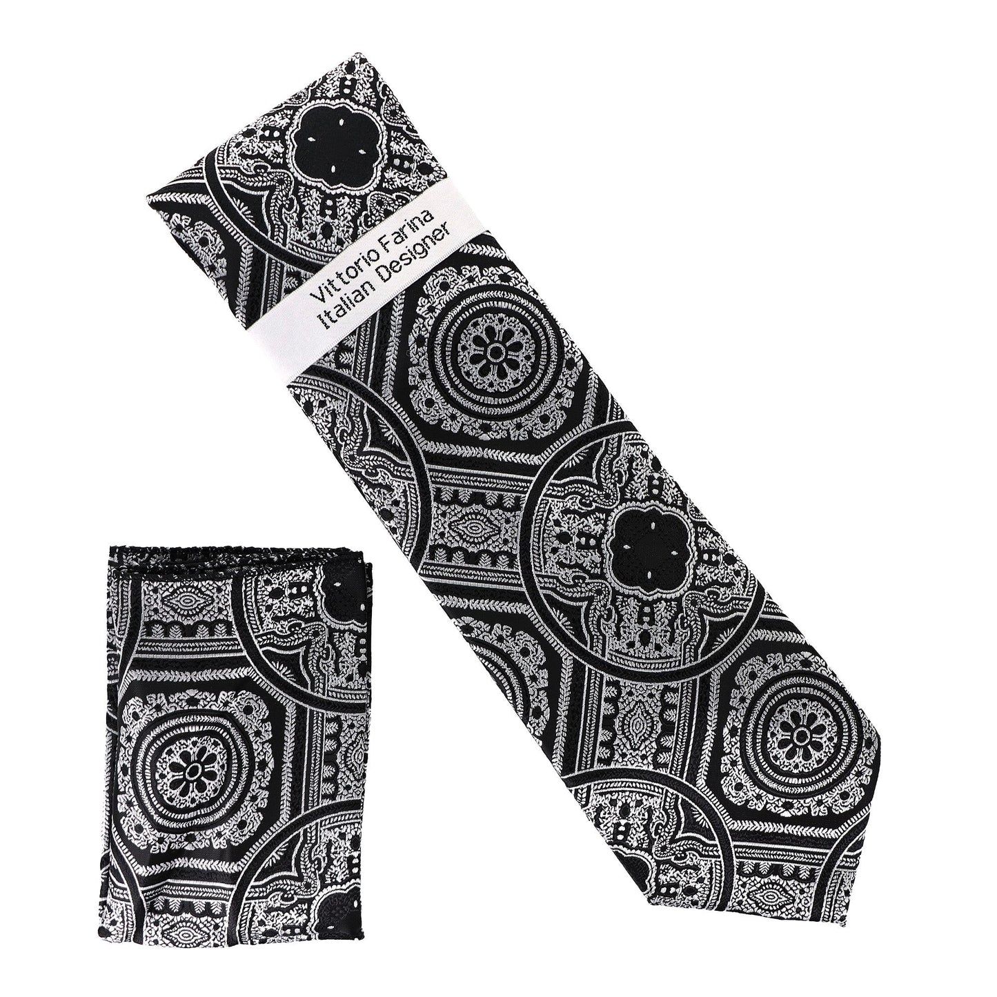 Vittorio Farina Men's Geometric Design Necktie & Pocket Square - Suits You Sir - D - 1349 -