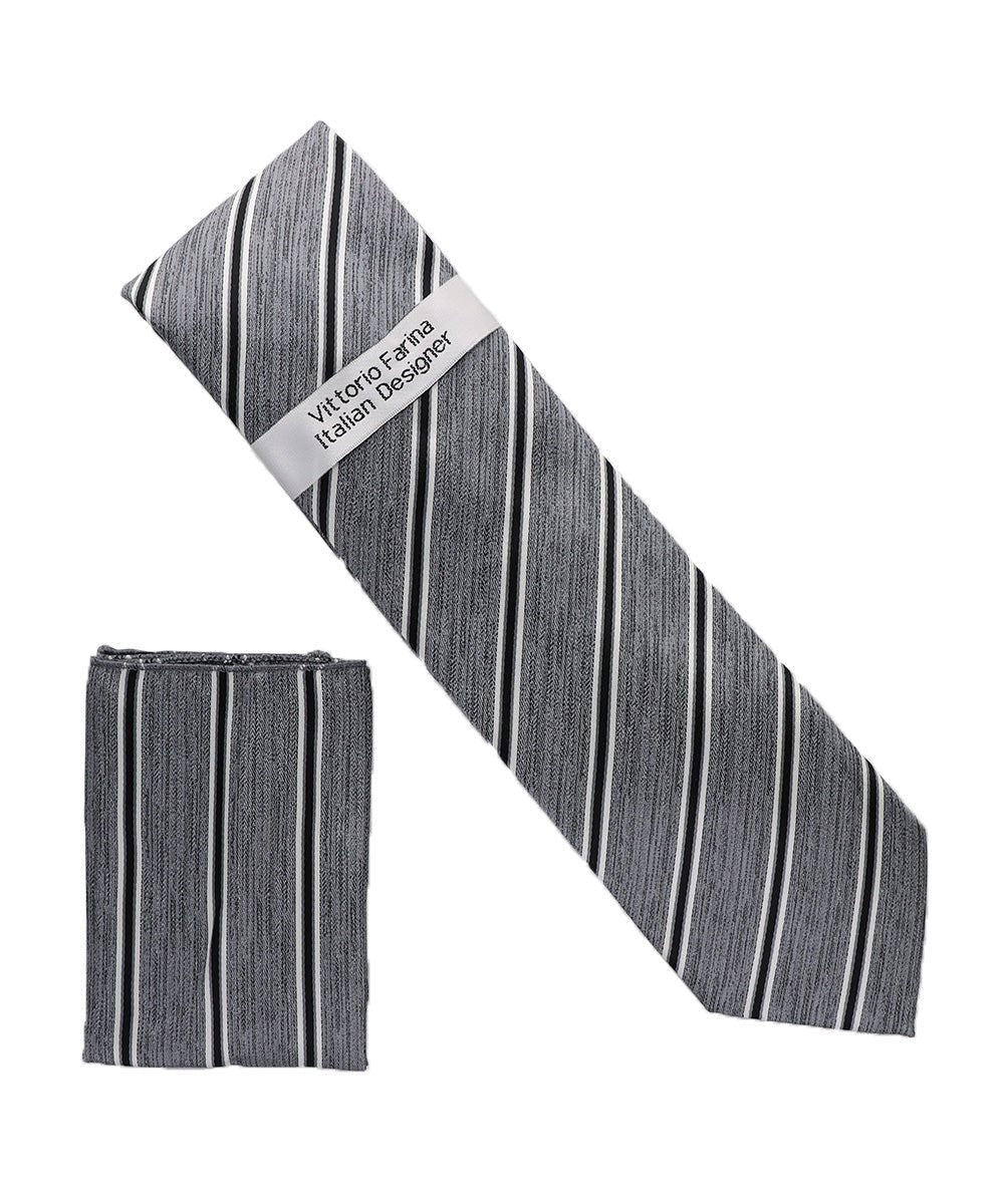 Vittorio Farina Men's Geometric Design Necktie & Pocket Square - Suits You Sir - D - 1370 -