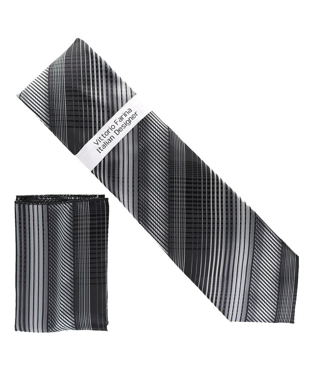 Vittorio Farina Men's Geometric Design Necktie & Pocket Square - Suits You Sir - D - 1374 -