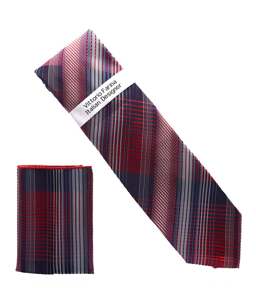 Vittorio Farina Men's Geometric Design Necktie & Pocket Square - Suits You Sir - D - 1374 -