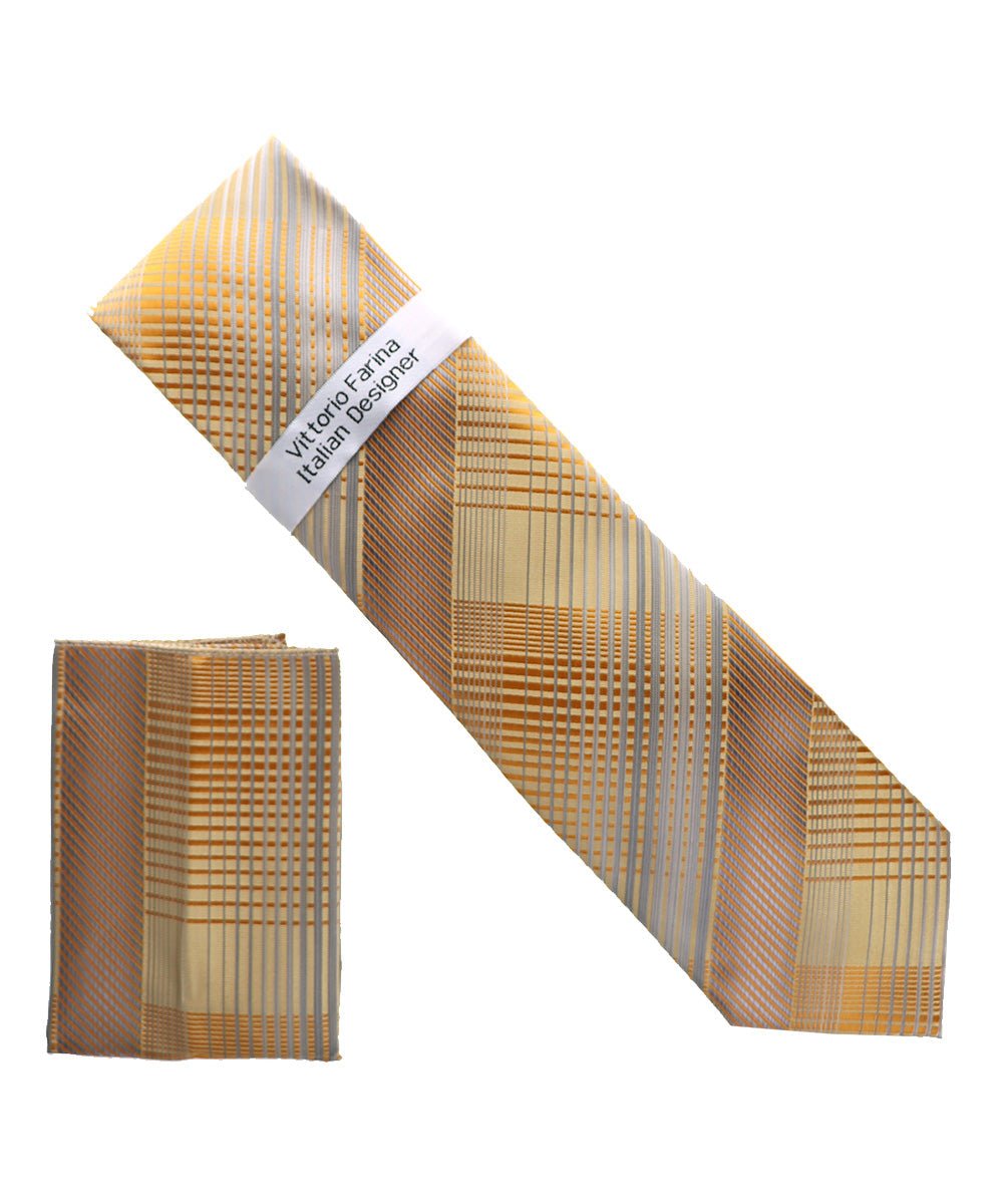 Vittorio Farina Men's Geometric Design Necktie & Pocket Square - Suits You Sir - D - 1384 -